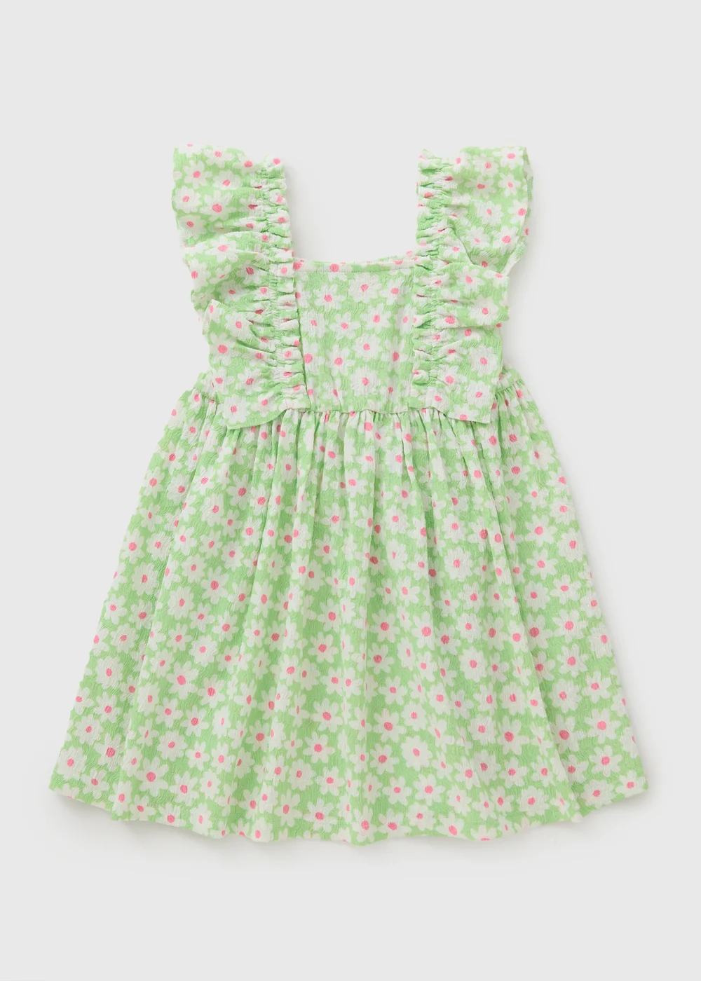 Girls Green Daisy Crinkle Dress (1-7yrs) - 1-1.5 Yrs Image 1