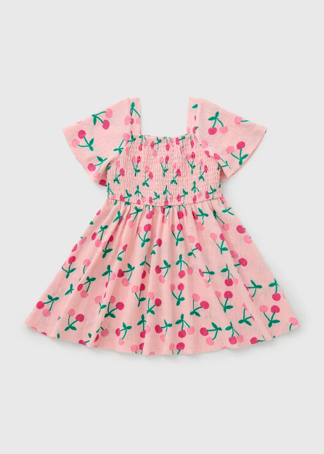 Girls Pink Cherry Crinkle Dress (1-7yrs)