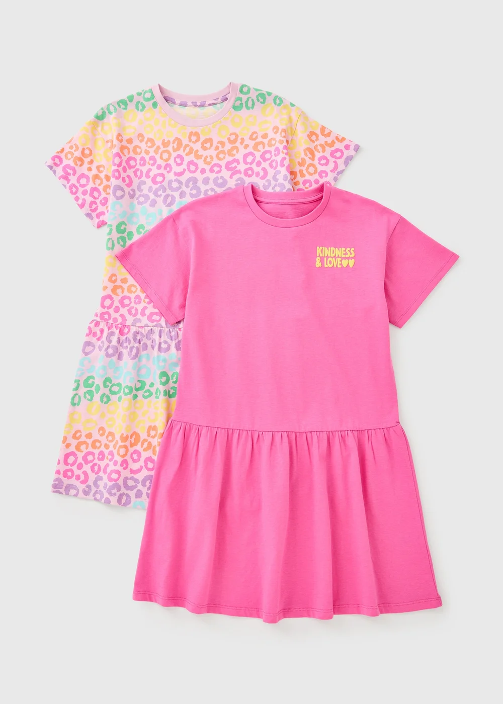 2 Pack Girls Multicolour Jersey Dresses (7-15yrs) - Age 7 Years Image 1