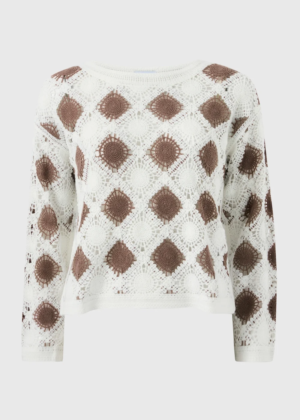 Brown Crochet Patchwork Jumper - Extra small Image 1