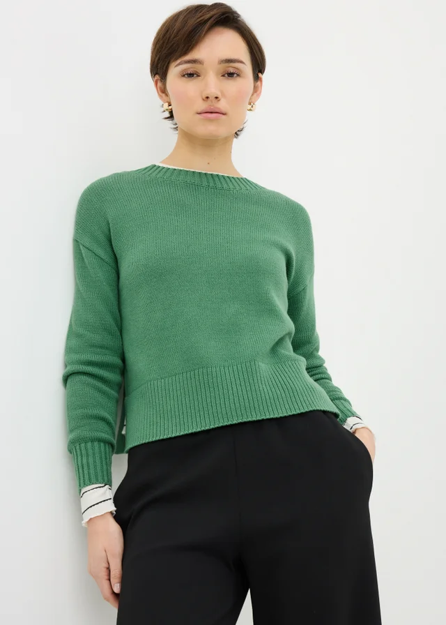 Green Ribbed Hem Jumper