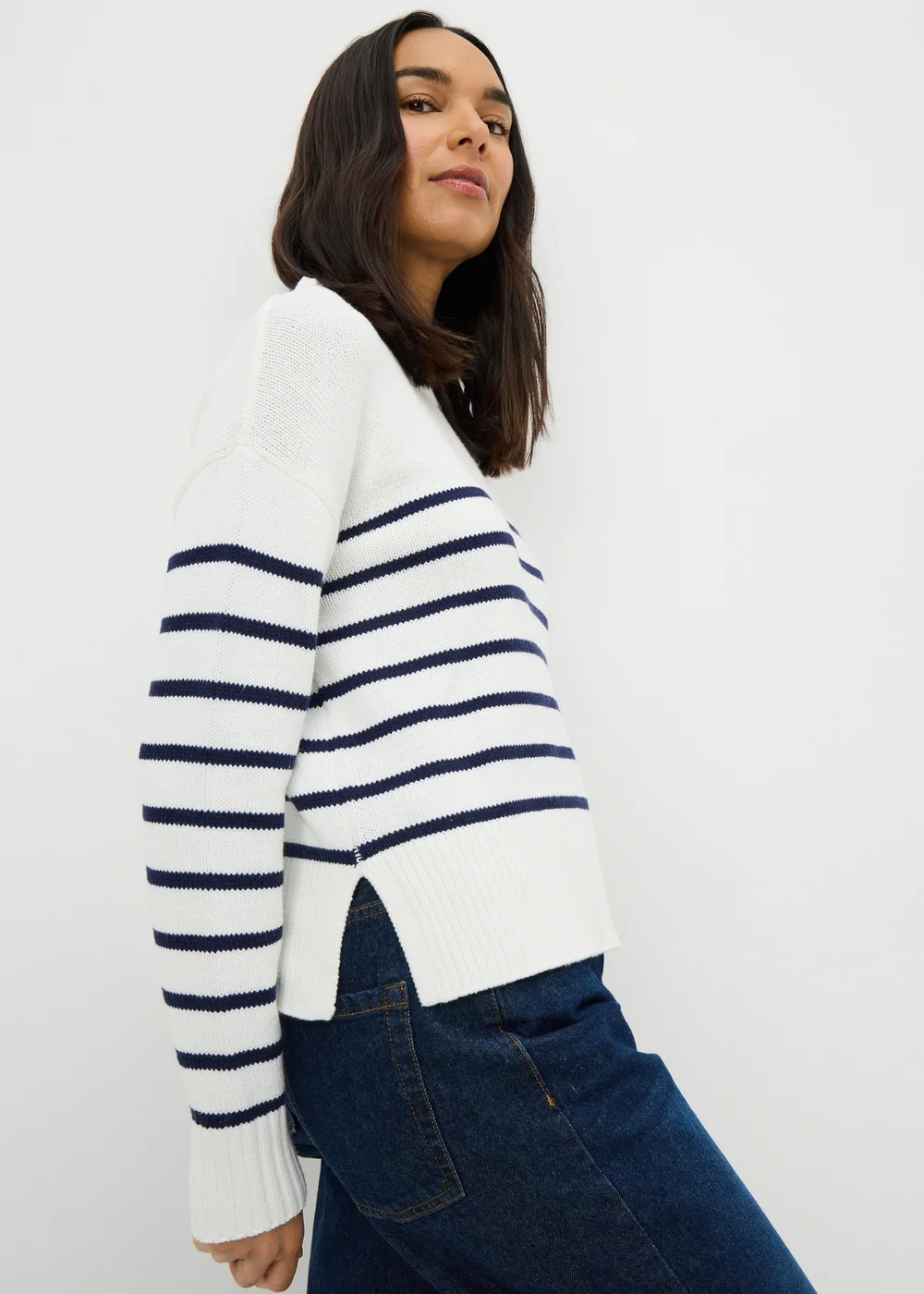 Navy Stripe Rib Hem Jumper - Extra small Image 1