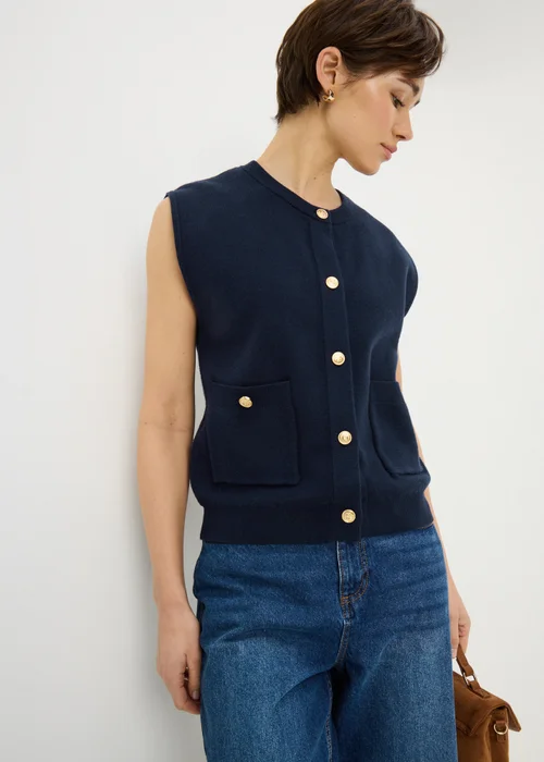 Navy Gold Button Waistcoat - Extra small Image 1