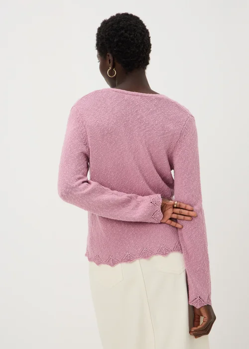 Light Pink Textured Tie Front Cardigan - M Image 3
