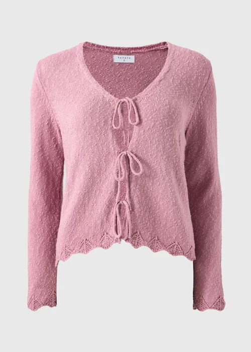 Light Pink Textured Tie Front Cardigan - M Image 4