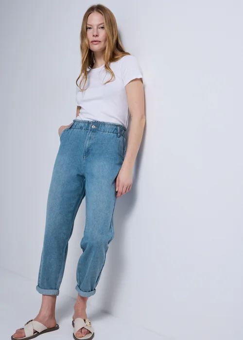 Mid Wash Paperbag Jeans - Size 8 Image 2