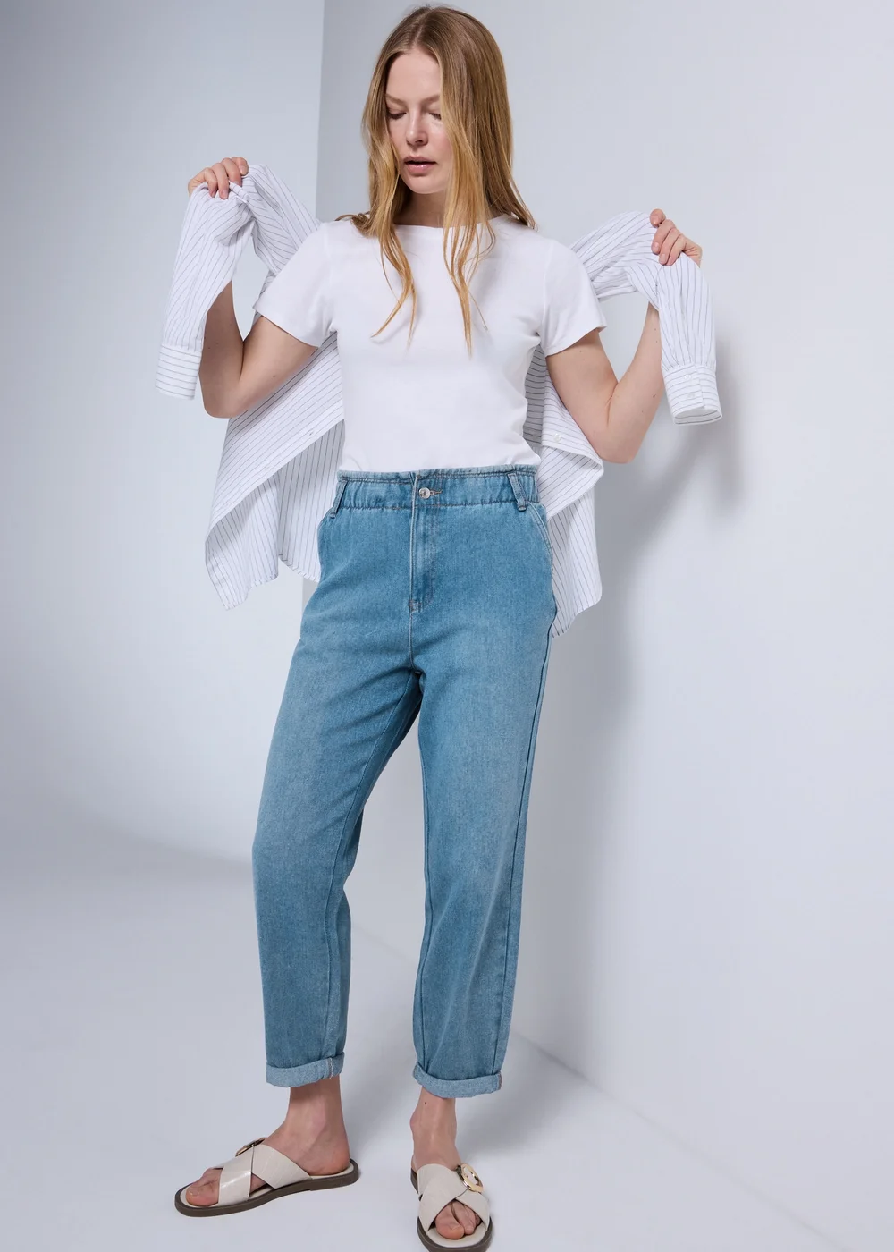 Mid Wash Paperbag Jeans - Size 8 Image 1