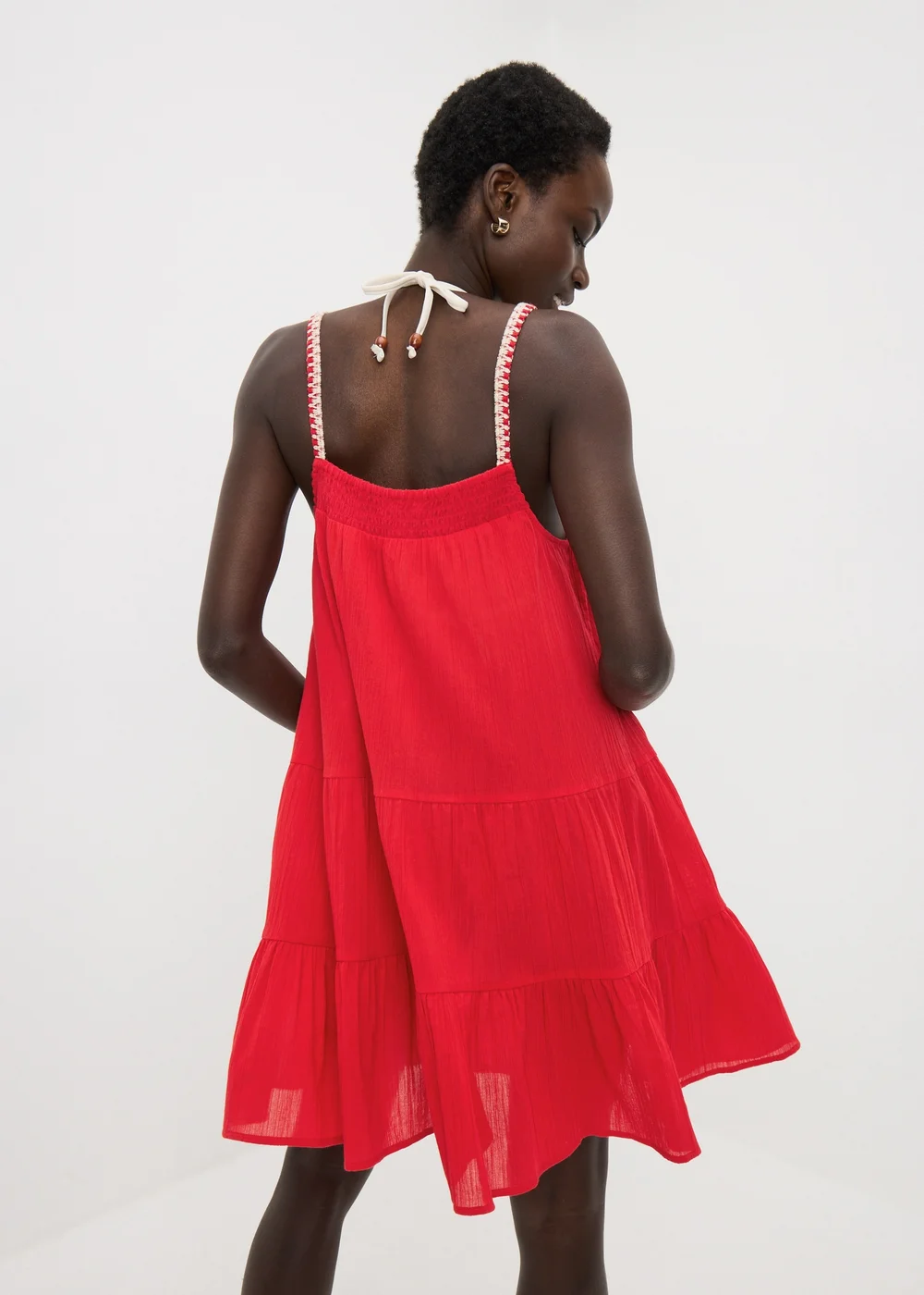 Red Crochet Trim Tiered Beach Dress - Extra small Image 2