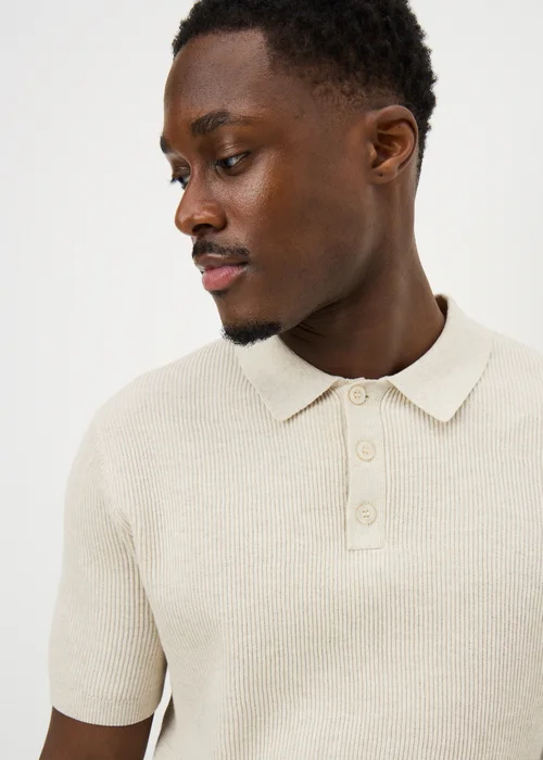 Cream Ribbed Polo Top - L Image 3