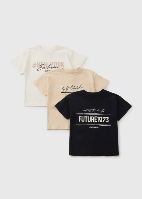 3 Pack Boys Multicolour Slogan T-Shirts (1-7yrs) - 1 to 1 half years Image 1