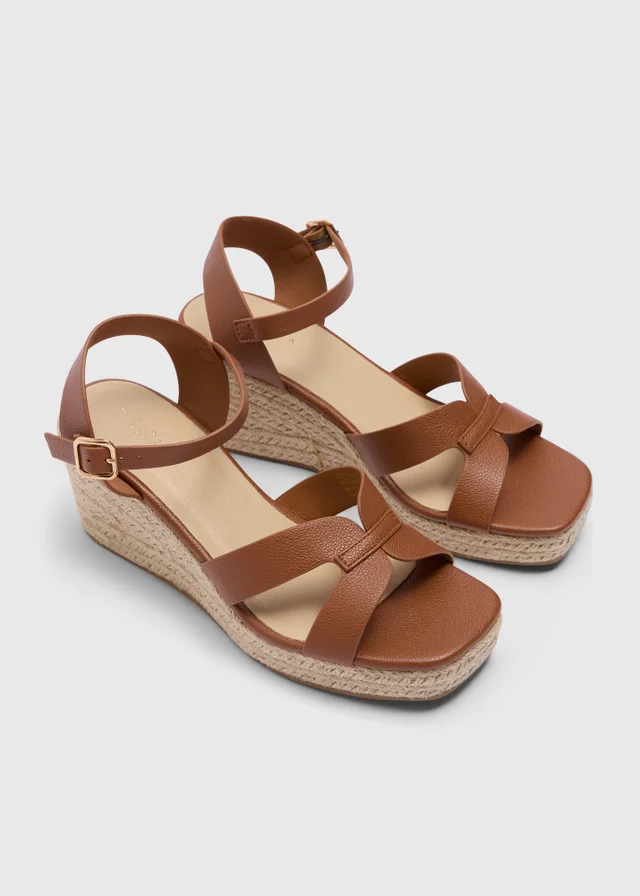 Tan Wide Fit Espadrille Wedges