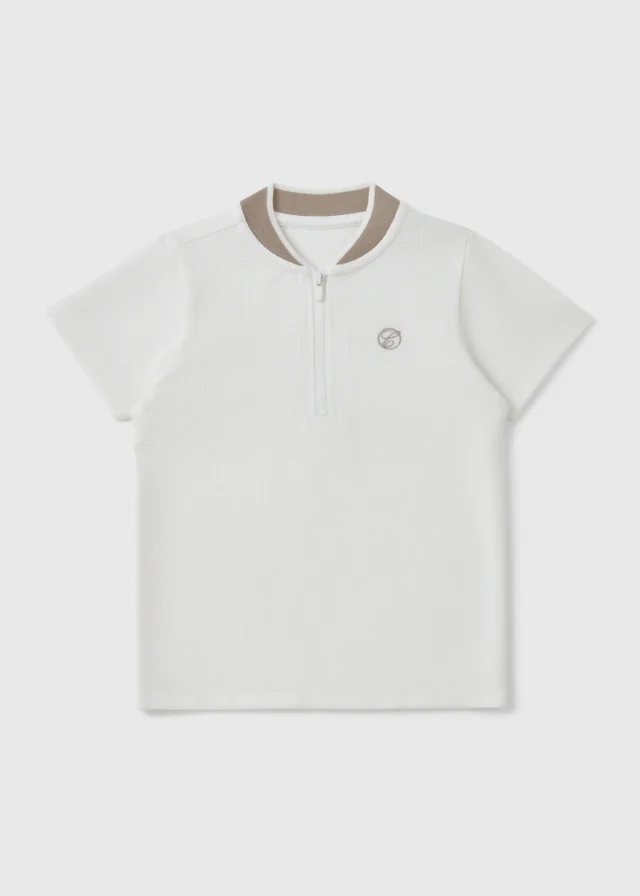 Boys Cream Smart Zip Polo Top (1-7yrs)