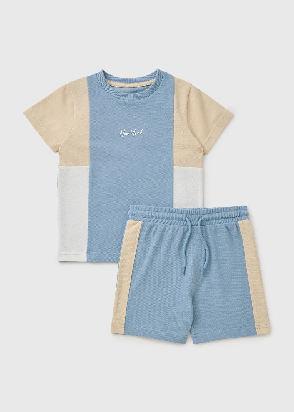 Boys Blue Pique Cut & Sew Top & Short Set (1-7yrs) - 1 to 1 half years Image 1
