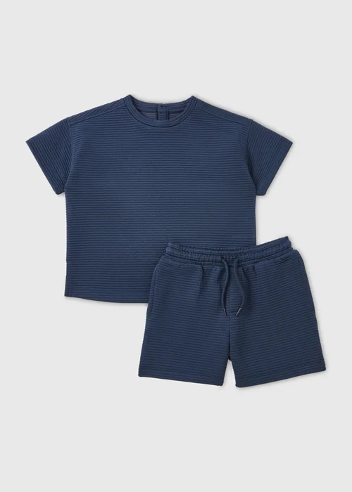 Boys Navy Textured Top & Shorts Set (1-7yrs) - 1 to 1 half years Image 1