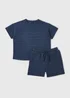 Boys Navy Textured Top & Shorts Set (1-7yrs) - 1 to 1 half years Image 1