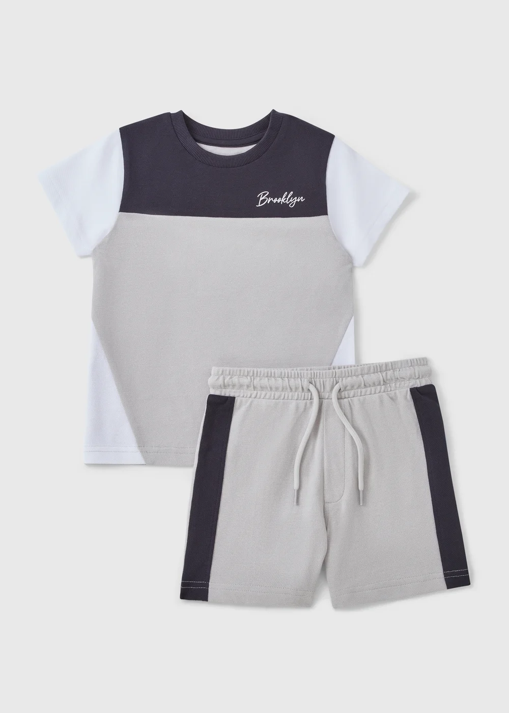 Boys Grey Cut & Sew Top & Shorts Set (1-7yrs) - 1 to 1 half years Image 1