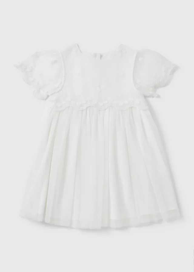 Girls White Lace Mesh Dress (1-10yrs)