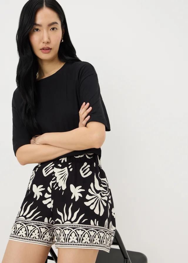 Black Sun Print Viscose Co Ord Shorts