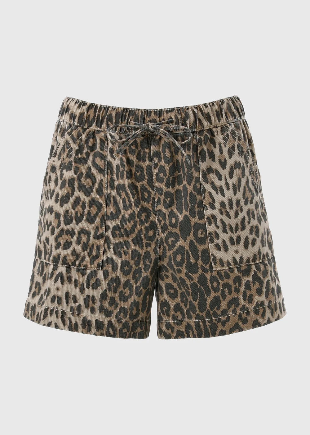 Brown Leopard Print Comfort Utility Shorts - Size 8 Image 1