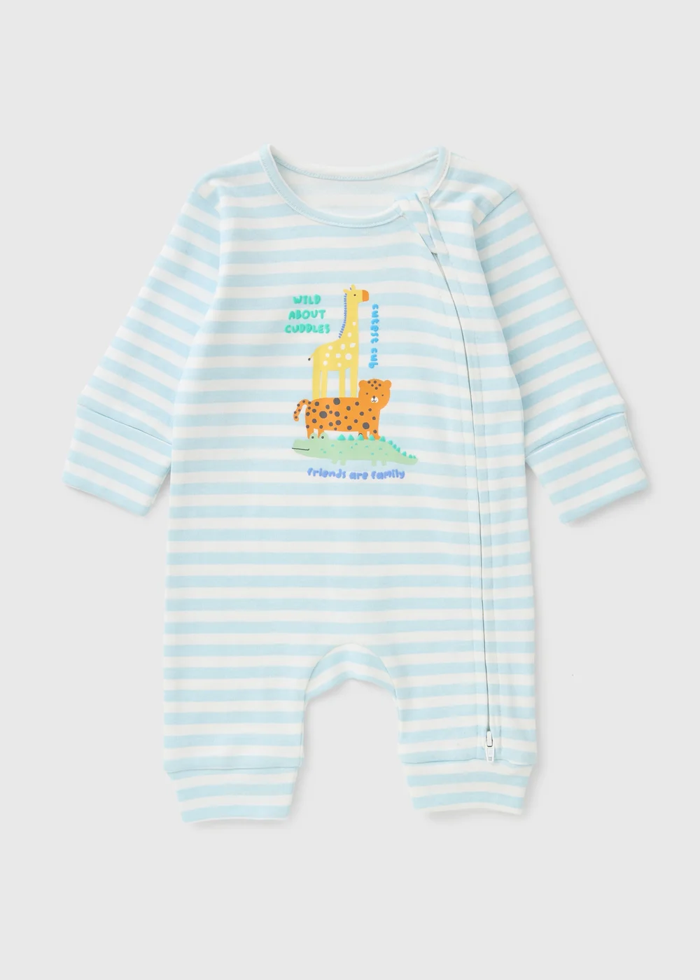 Baby Blue Stripe Animal Sleepsuit (Newborn-23mths) - Up to 1 Month Image 1