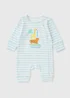 Baby Blue Stripe Animal Sleepsuit (Newborn-23mths) - Up to 1 Month Image 1