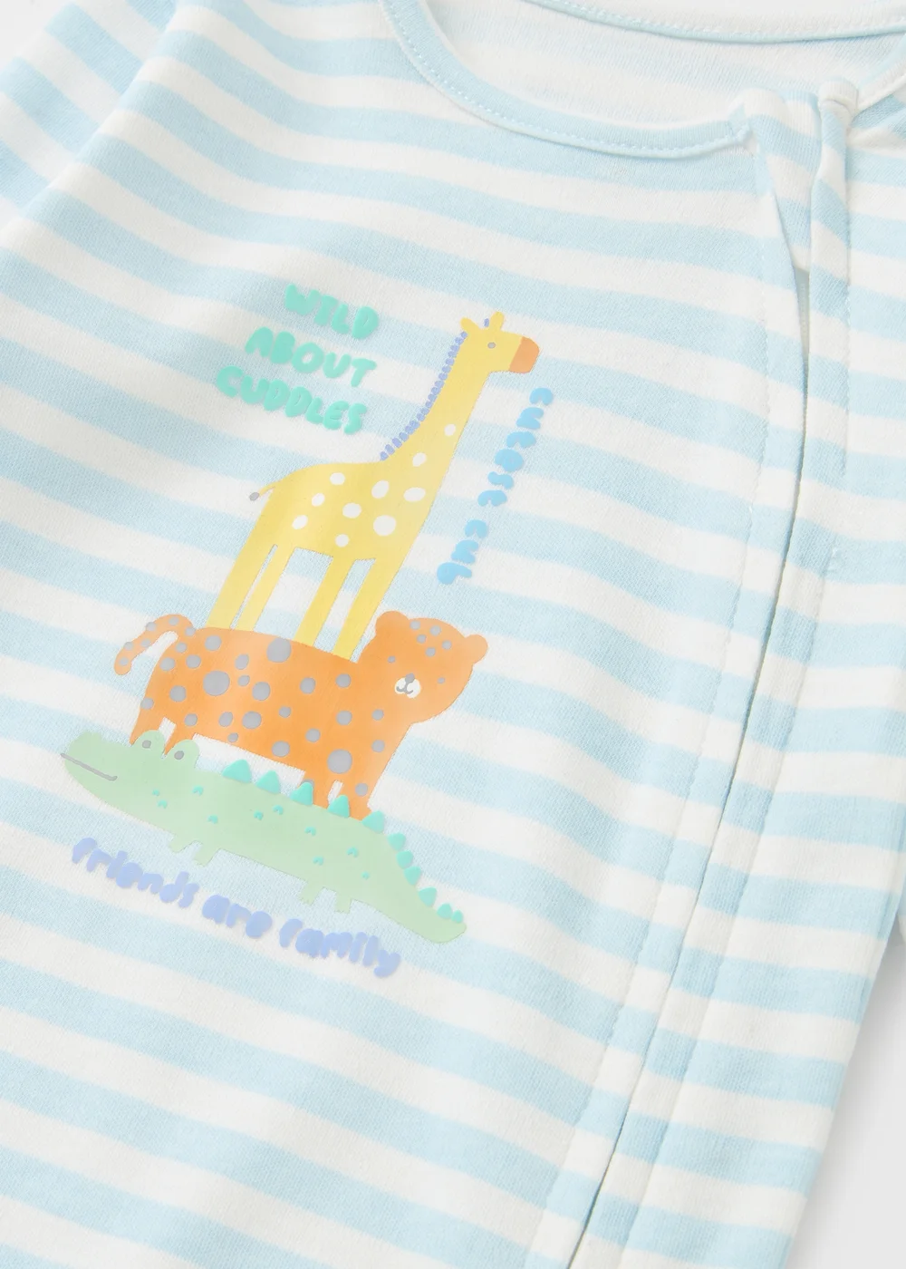 Baby Blue Stripe Animal Sleepsuit (Newborn-23mths) - Up to 1 Month Image 2