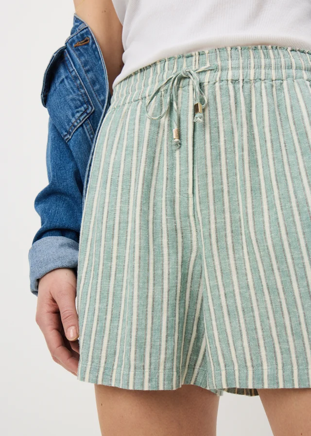 Green Stripe Linen Blend Co Ord Shorts