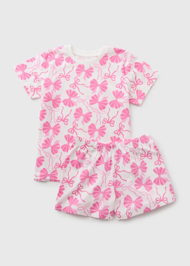 Girls Pink Bow Short Pyjama Set (1-13yrs)
