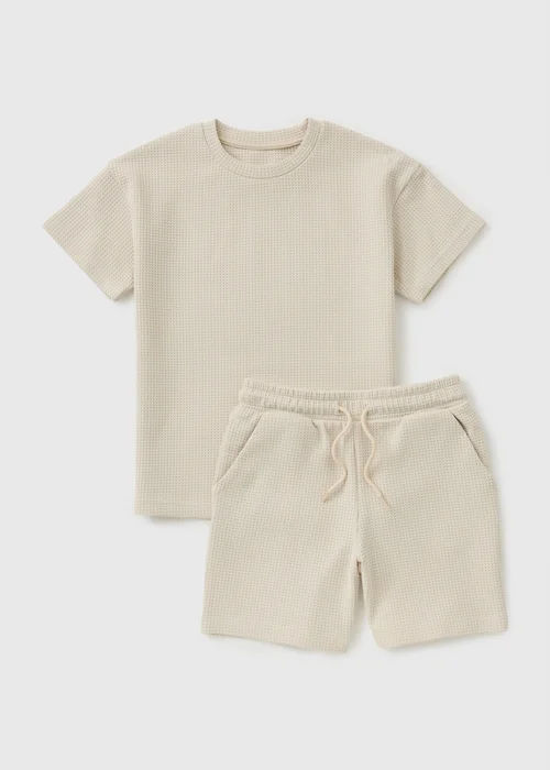 Boys Stone Waffle Top & Shorts Set (7-15yrs) - Age 7 Years Image 1