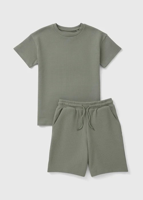 Boys Sage Waffle Top & Short Set (7-15yrs) - Age 7 Years Image 1