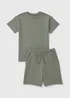 Boys Sage Waffle Top & Short Set (7-15yrs) - Age 7 Years Image 1