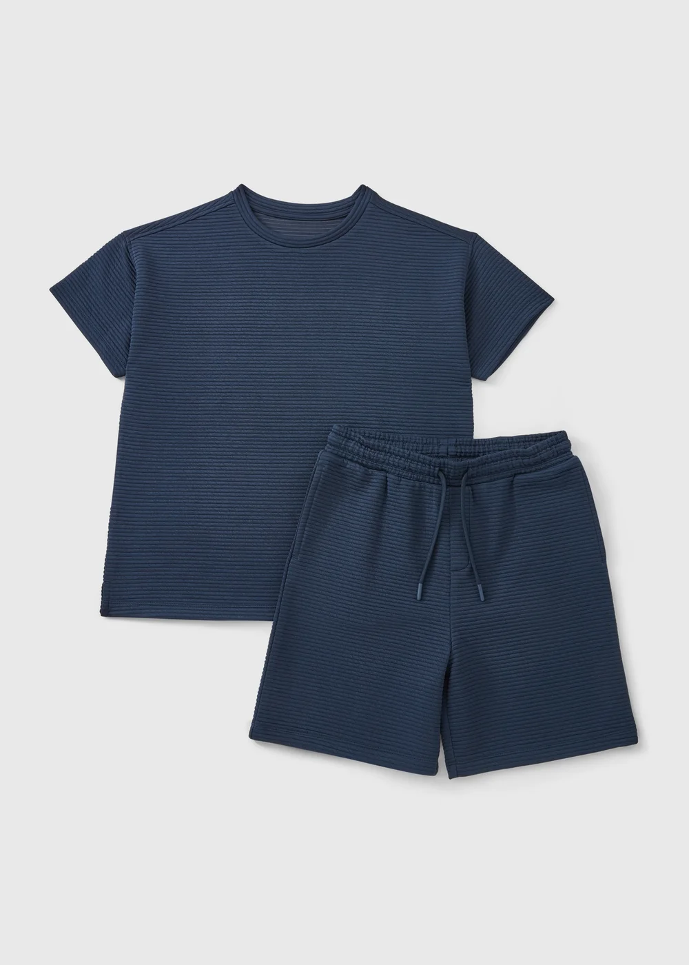 Boys Navy Textured T-Shirt & Short Set (7-15yrs) - Age 7 Years Image 1