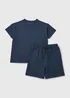 Boys Navy Textured T-Shirt & Short Set (7-15yrs) - Age 7 Years Image 1