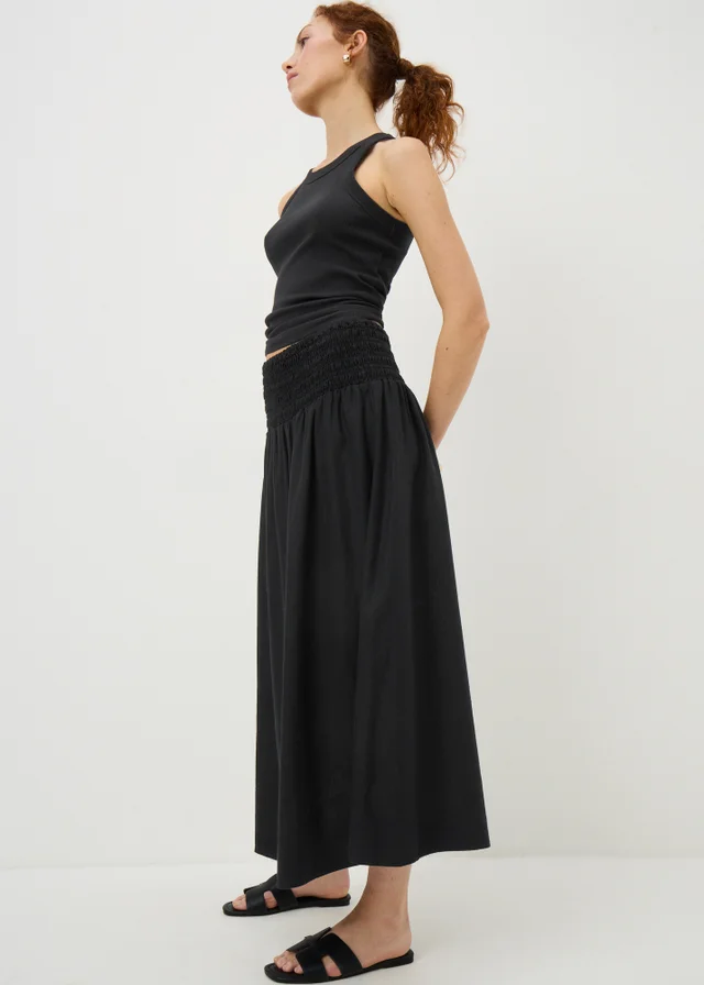 Black Linen Rich Midaxi Skirt