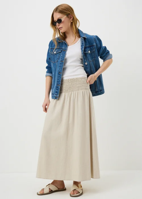 Stone Linen Rich Shirred Waist Midaxi Skirt - Size 8 Image 1