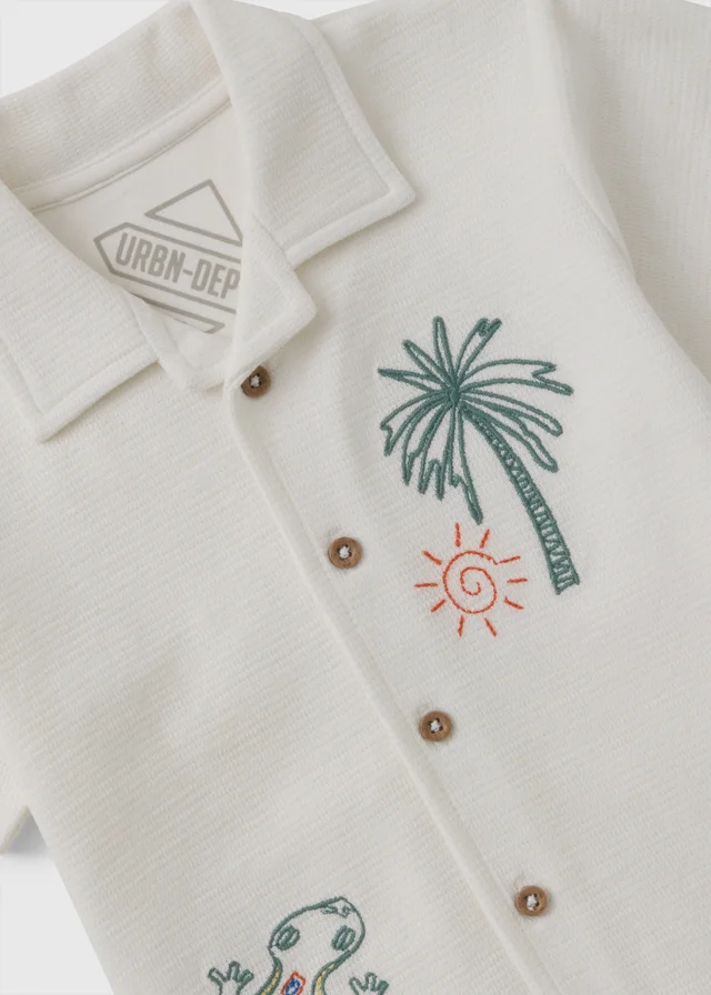 Boys Cream Embroidered Gecko Shirt (1-7yrs)