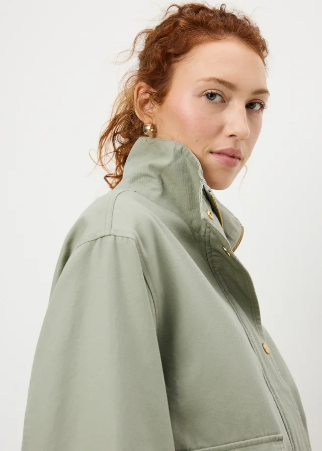 Sage Green Funnel Neck Utility Jacket