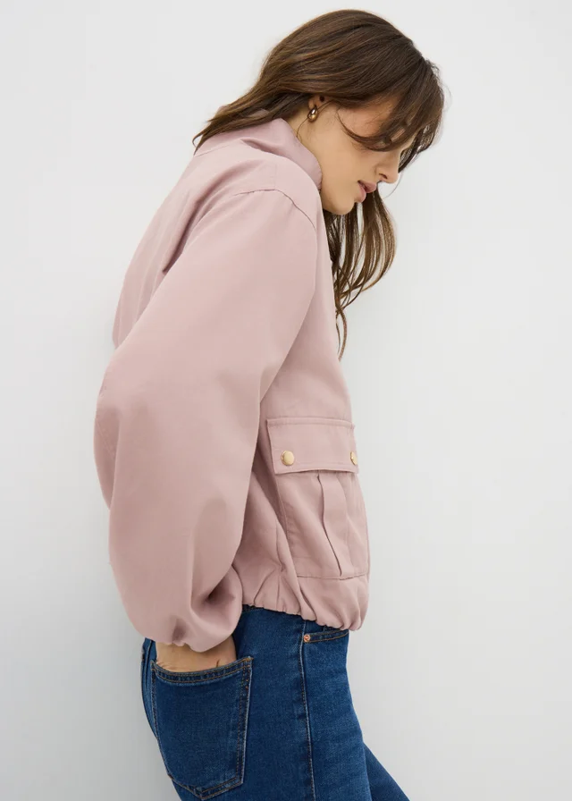 Light Pink Funnel Neck Utility Jacket