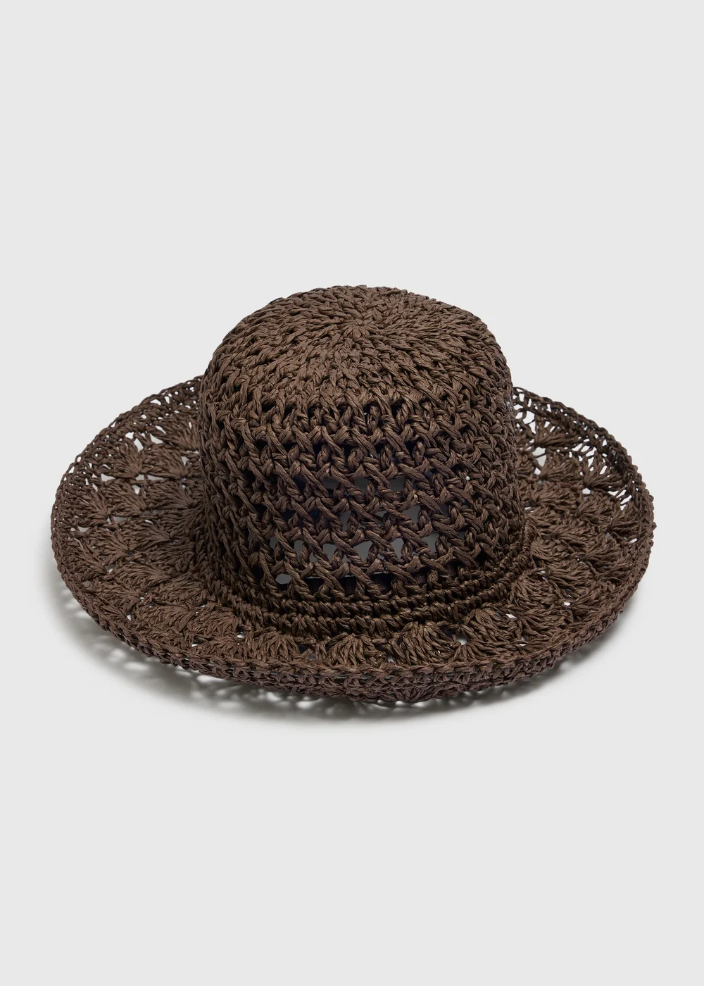 Chocolate Brown Straw Bucket Hat - One Size Image 1
