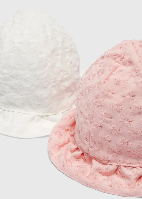 2 Pack Baby Broderie Sunhats (Newborn-24mths) - Up to 1 Month Image 2
