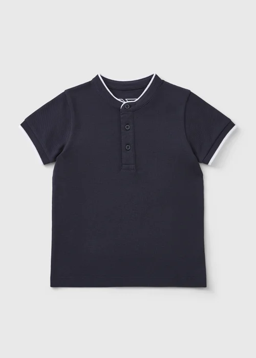 Boys Navy Henley Polo Top (1-7yrs) - 1 to 1 half years Image 1