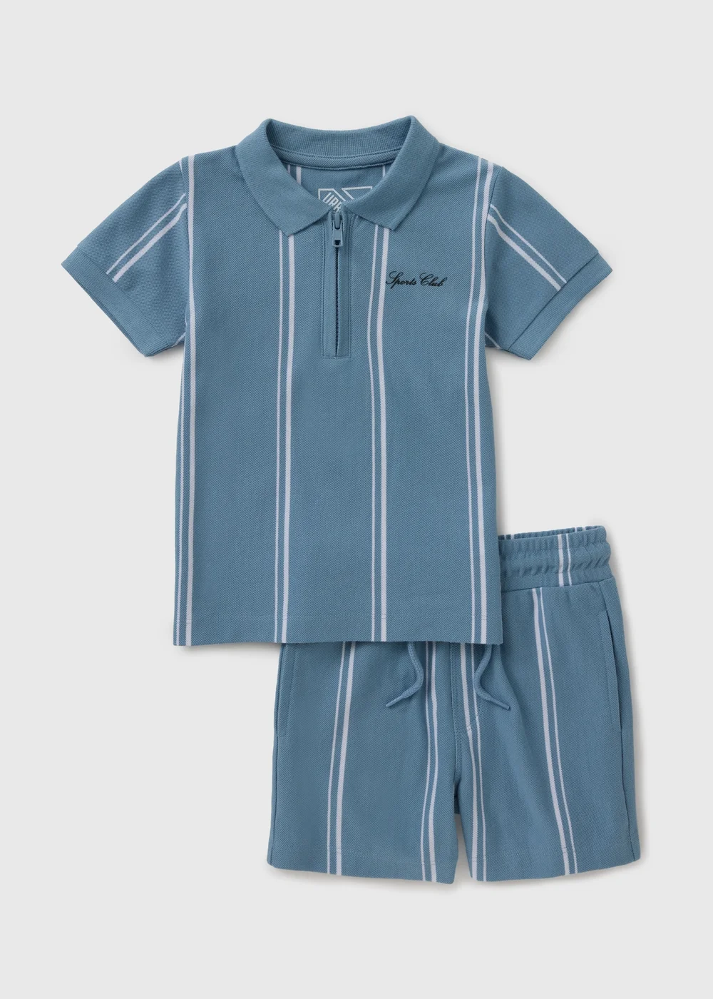 Boys Blue Pique Stripe Polo Shirt & Short Set (1-7yrs) - 1 to 1 half years Image 1