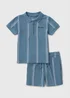 Boys Blue Pique Stripe Polo Shirt & Short Set (1-7yrs) - 1 to 1 half years Image 1