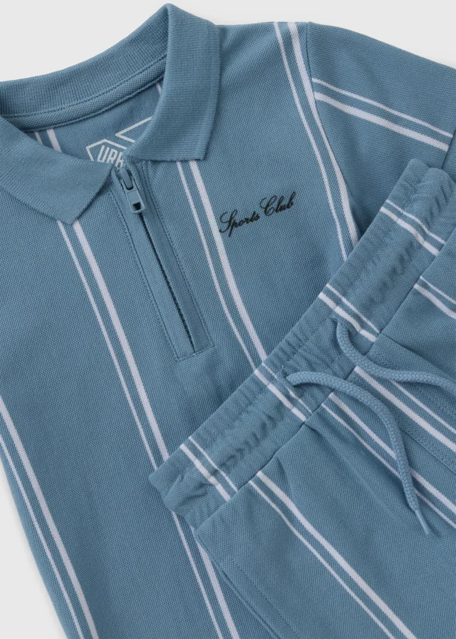 Boys Blue Pique Stripe Polo Shirt & Short Set (1-7yrs)