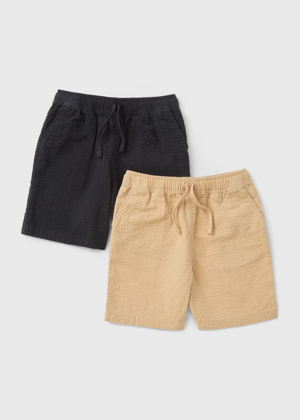2 Pack Boys Tan & Navy Textured Shorts (1-7yrs) - 1 to 1 half years Image 1