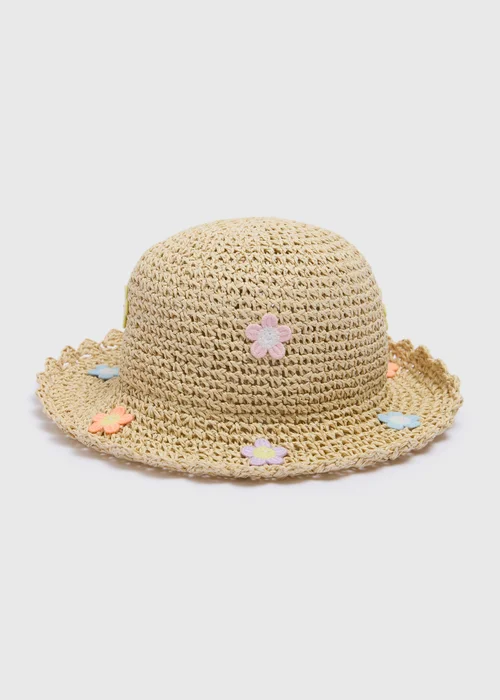 Girls Natural Floral Straw Hat (3-10yrs) - Age 7-10 Years Image 1