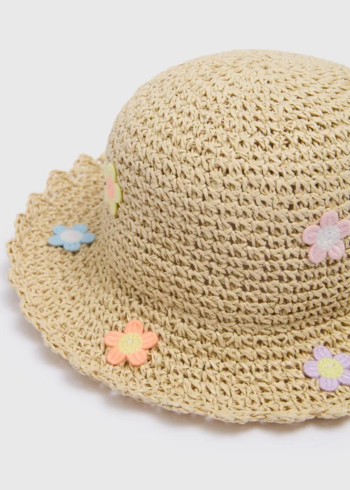 Girls Natural Floral Straw Hat (3-10yrs) - Age 7-10 Years Image 2