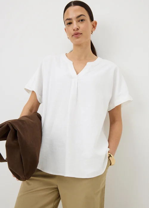 White Linen Rich Popover Short Sleeve Shirt - Size 8 Image 1