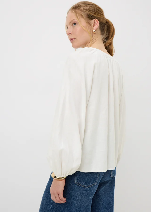 White Linen Rich Popover Shirt