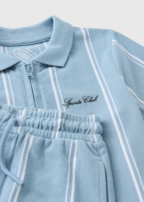 Boys Blue Pique Stripe Polo & Shorts Set (7-15yrs) - Age 7 Years Image 2